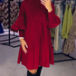 💥Christmas Big Sale 49% OFF💥 Women's Plus Size Lantern Sleeve Stand Collar Dress