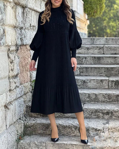 🔥 Elegant dress with lantern sleeves in solid color